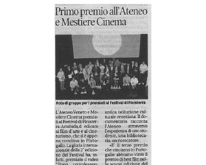 Primo premio all'Ateneo e Mestiere Cinema